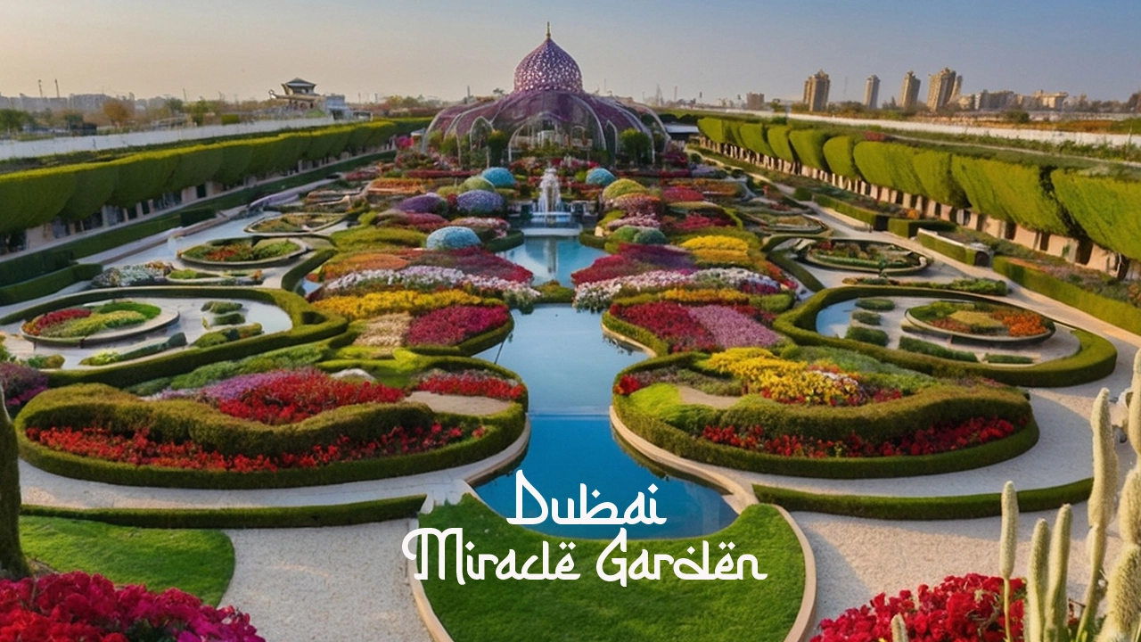 Dubai Miracle Garden featuring colorful flower arches and themed displays in Dubai
